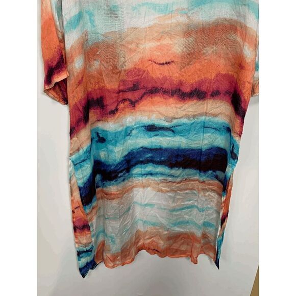 Mix It Women's Shawl Kimono Open Front Swimsuit Cover Up Orange Blue One Size - Picture 4 of 6